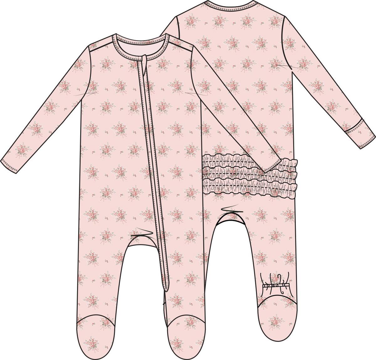 Angel Dear 2 Way Ruffle Back Zipper Footie - Spring Bouquets, 3-6M