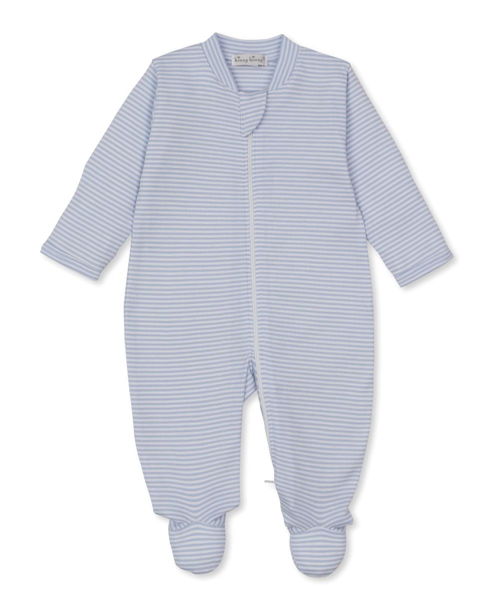 Kissy Kissy Footie w/Zip - Light Blue Stripes, NB