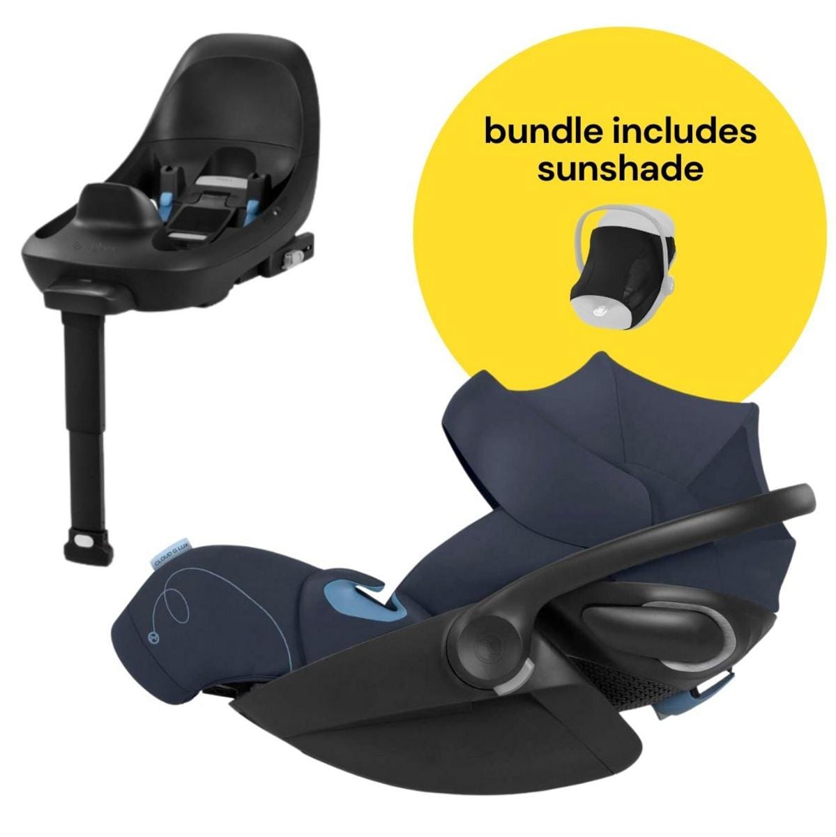 Cybex Cloud G Lux SensorSafe Comfort Extend Reclining Infant Car Seat + Sunshade Bundle - Ocean Blue - 522001405-518002927-B