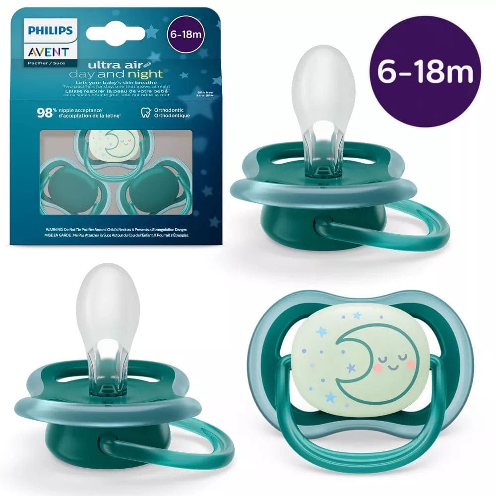 Avent Ultra Air Day/Night Pacifier 6-18m, Deep Opal / Sleeping Moon, 3 pack - SCF085-68