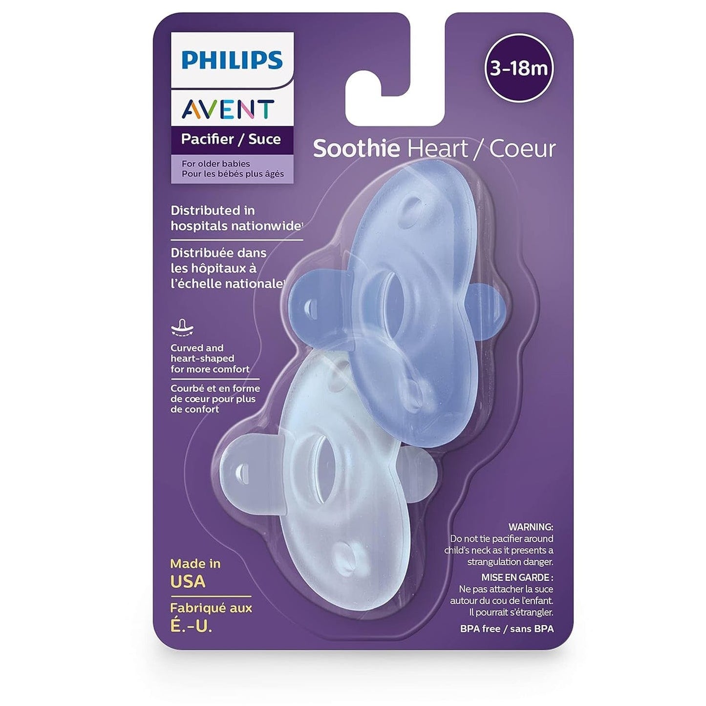 Avent Soothie Heart Pacifier 3-18m, Blue / Light Blue, 2 pack - SCF099-11