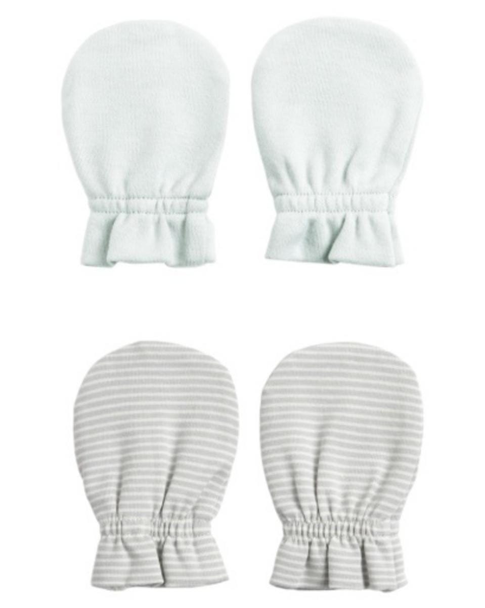 Quincy Mae No Scratch Mittens Set Sky, Sky Microstripe - Sky