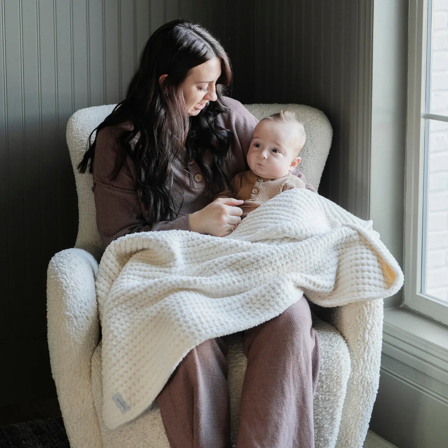 Saranoni Waffle Knit Receiving Blanket - Swan