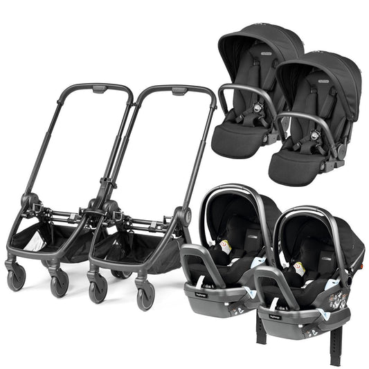 PEG City Loop Twin Stroller + Primo Viaggio Lounge Travel System Bundle - Black / True Black / True Black - CLP-TWIN-TRVL-LOUNGE-TRBLK