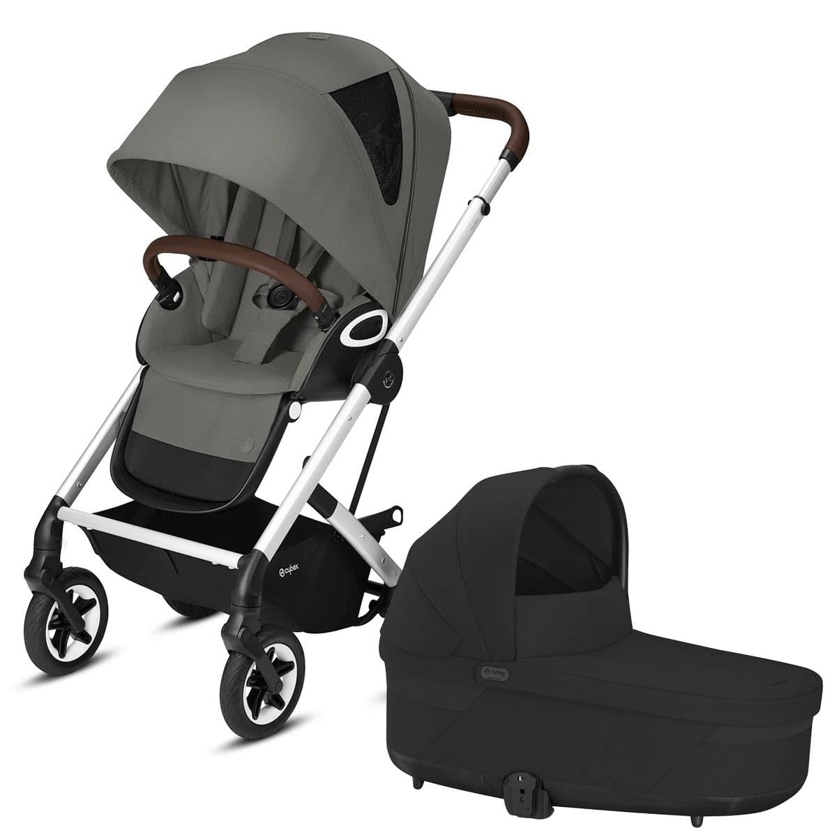 Cybex Talos S Lux All-Terrain Stroller + Cot S Lux 2 Bundle - Soho Grey / Moon Black - 520004529-522002347