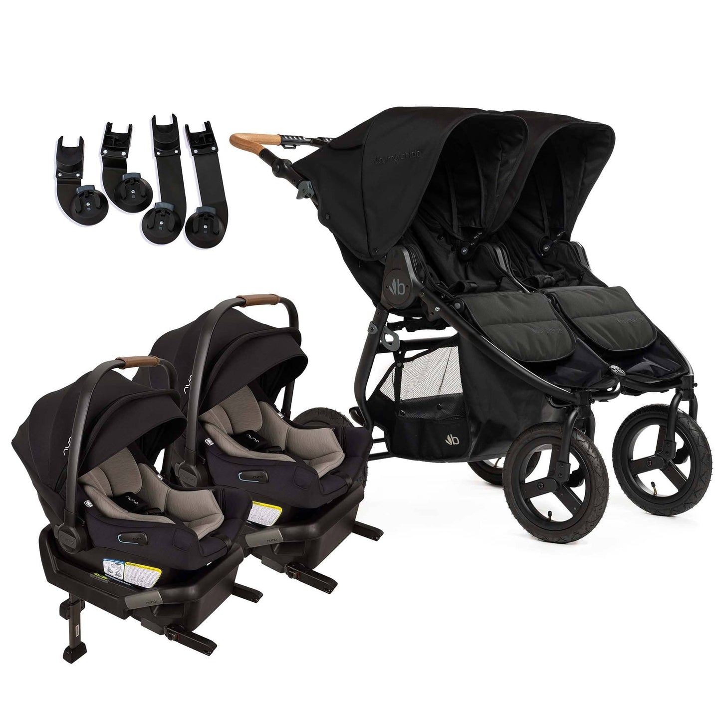 Bumbleride Indie Twin Double Stroller + Nuna PIPA Aire Twin Travel System Bundle - Black / Caviar - TWIN-IT-985LC-CF18500CVR