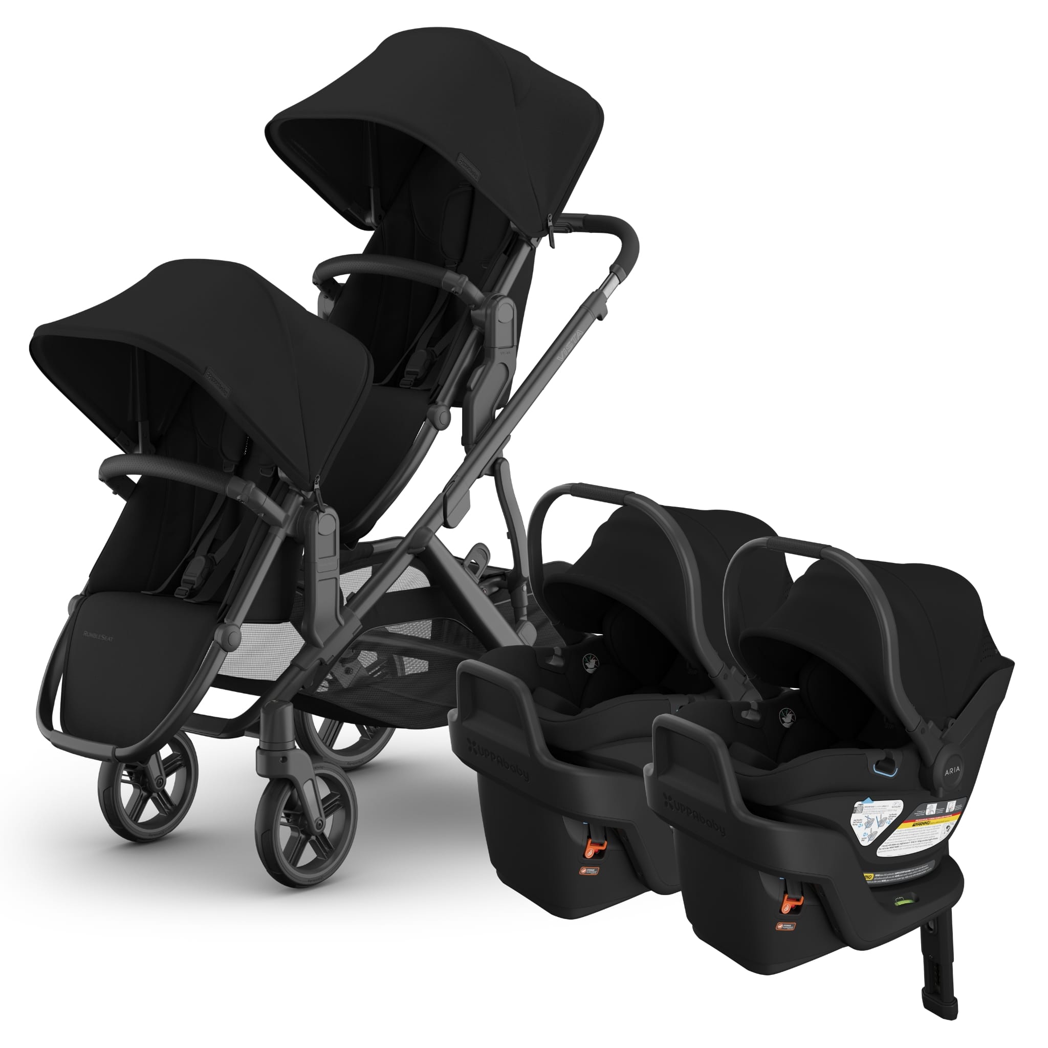 UPPAbaby Vista V3 Twin Stroller with RumbleSeat V3 + Aria V2 Travel System Bundle