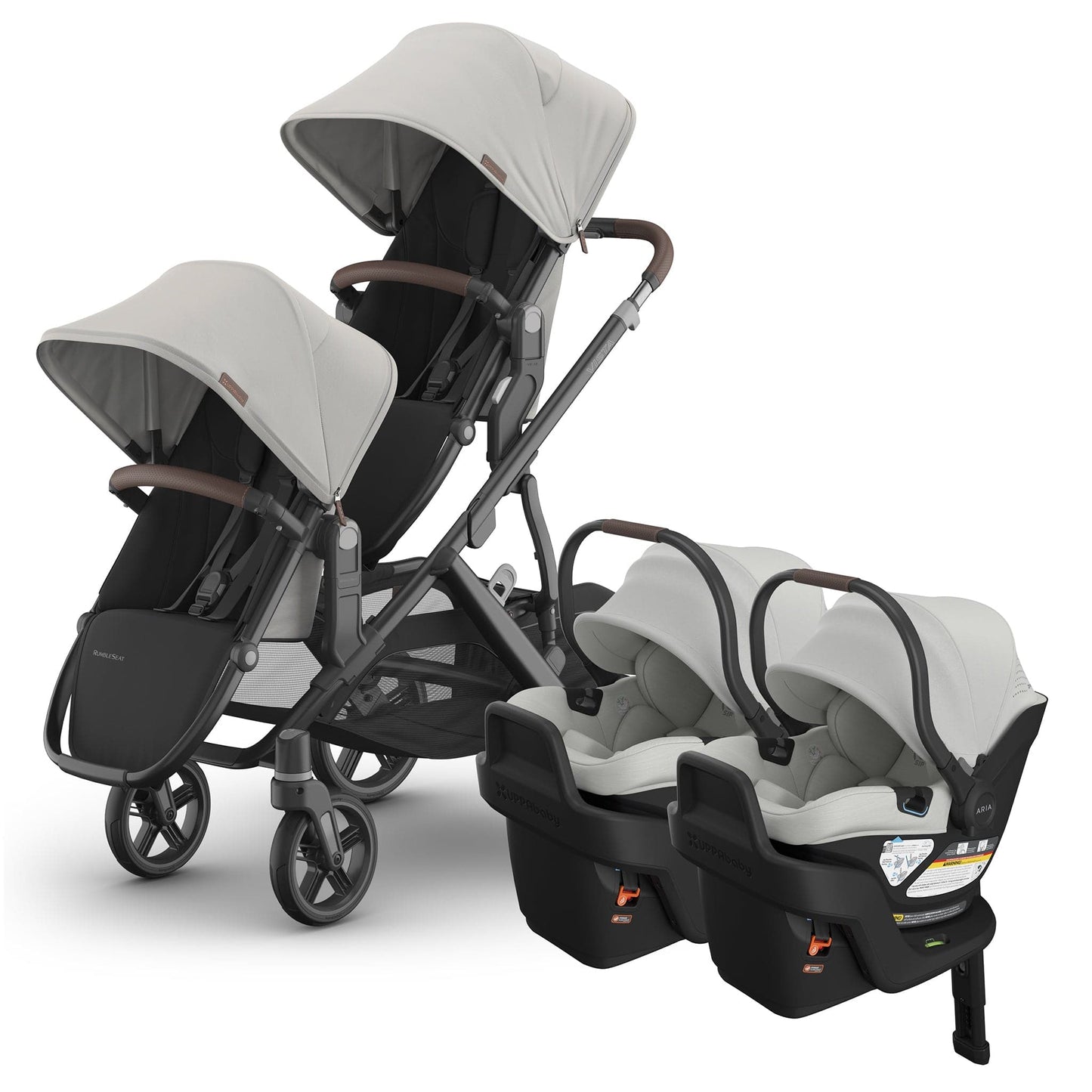 UPPAbaby Vista V3 Twin Stroller with RumbleSeat V3 + Aria V2 Travel System Bundle - Savannah / Savannah - TWIN-V3-TRVL-ARIA-V2-0303-VSO-NA-SAV