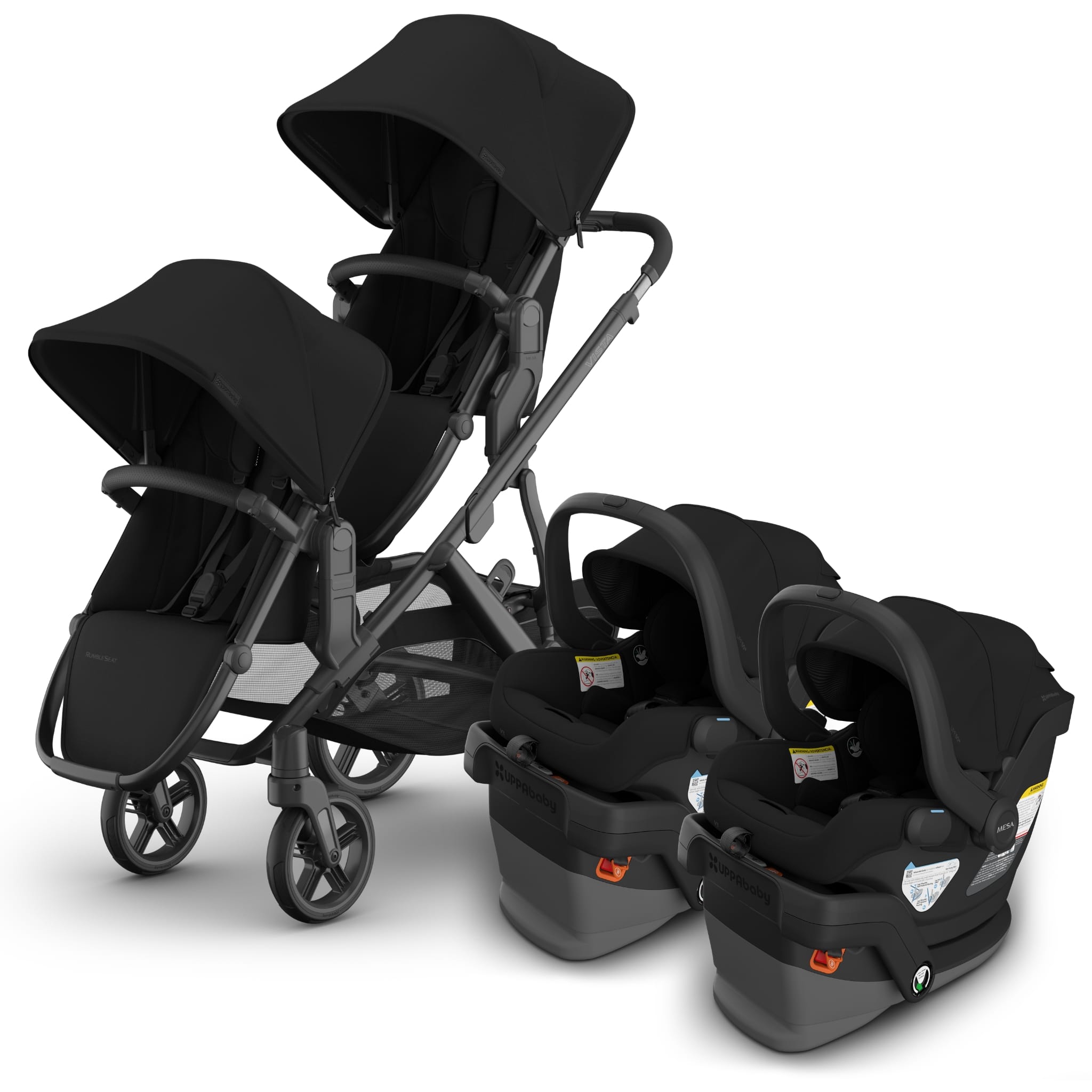 UPPAbaby Vista V3 Twin Stroller with RumbleSeat V3 + Mesa V3 Travel System Bundle