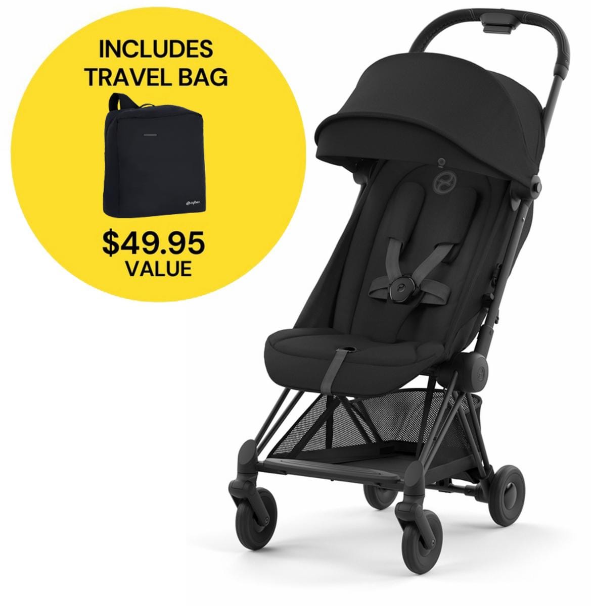 Cybex COYA Compact Stroller + Travel Bag Bundle - Matte Black / Sepia Black - 522004323-521001489