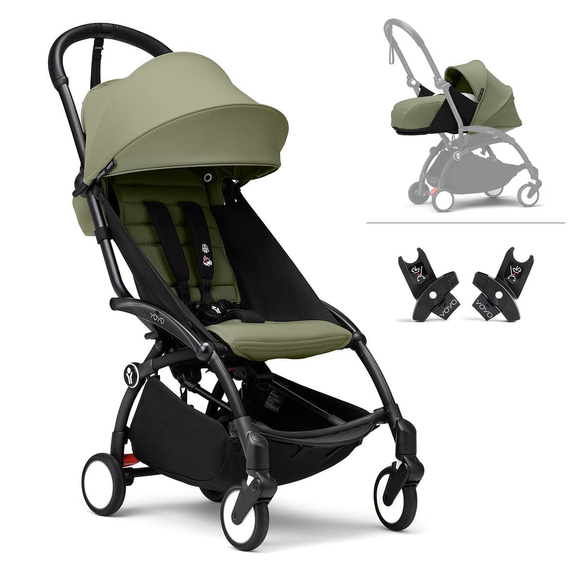 Stokke YOYO3 Ultra Compact Complete 0+/6+ Stroller + Car Seat Adapter (One Box) - Olive - 676200