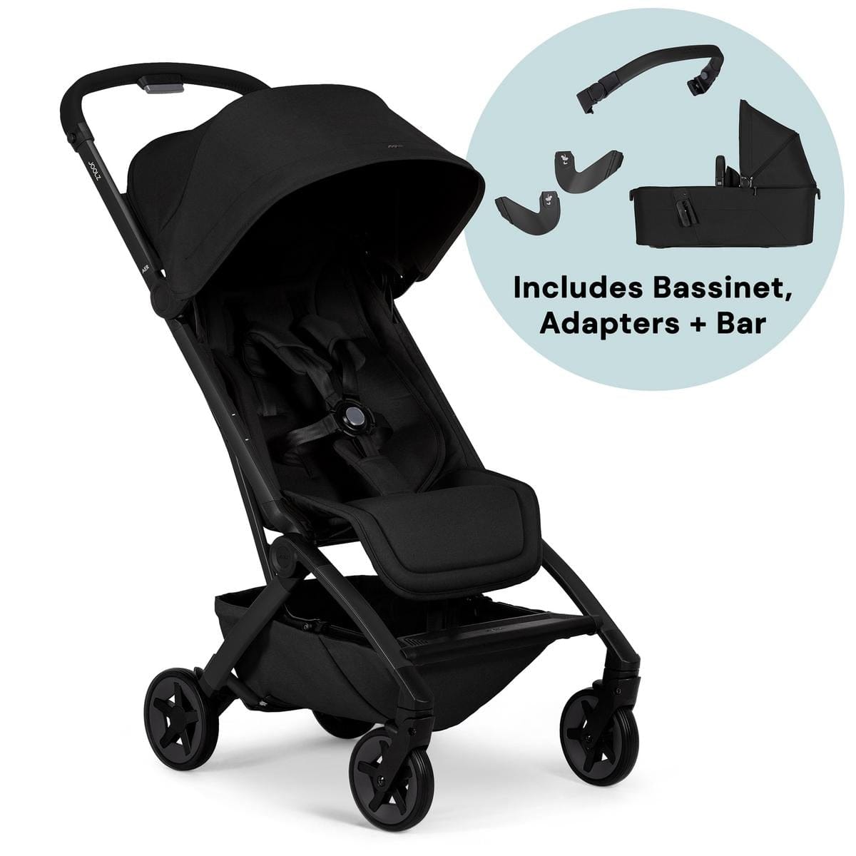 Joolz Aer2 Lightweight Compact Stroller Newborn Bundle - Space Black / Black Carbon - NB-440200-440250