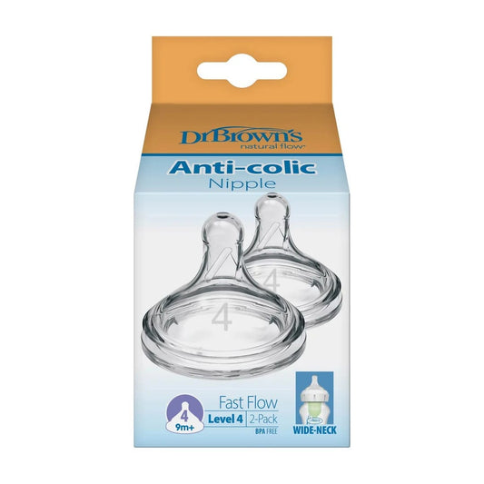 Dr. Brown's Natural Flow Wide-Neck Baby Bottle Silicone Nipple - Level 4, 2 Pack