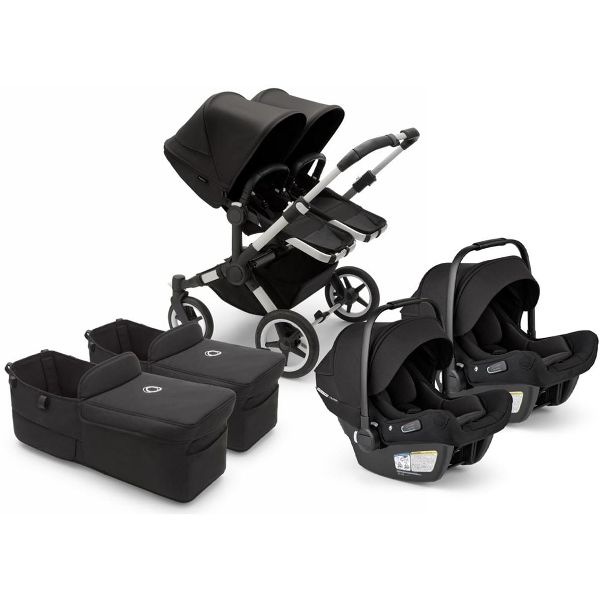 Bugaboo Donkey 5 + Turtle Air Shield Twin Travel System Bundle - Aluminum / Midnight Black / Midnight Black / Black - D5-TWIN-TS-100000047-TAS-B