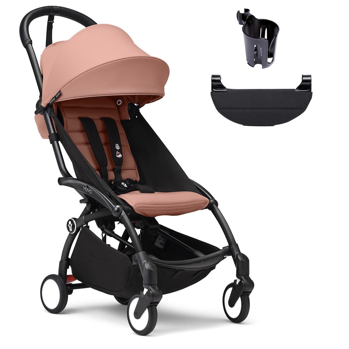 Stokke YOYO3 Ultra Compact 6+ Stroller + Essentials Bundle - Black / Ginger - 653500-655101-646701