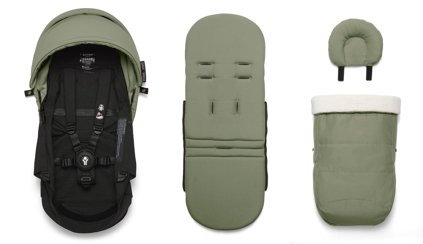Stokke YOYO3 Ultra Compact Complete 0+/6+ Stroller Bundle - Black / Olive - 653800-647911