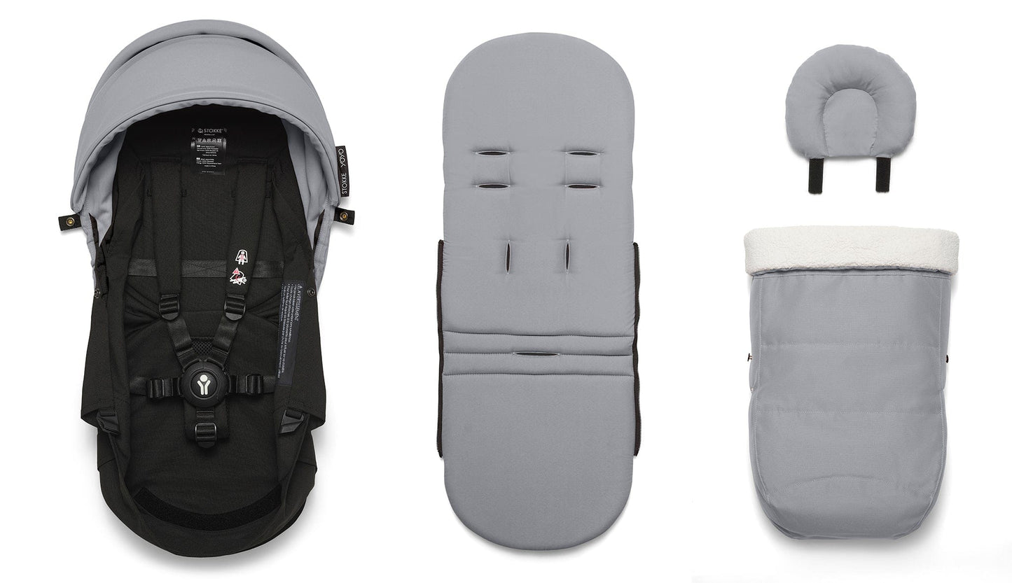 Stokke YOYO3 Ultra Compact Complete 0+/6+ Stroller Bundle - Black / Stone - 653900-647910