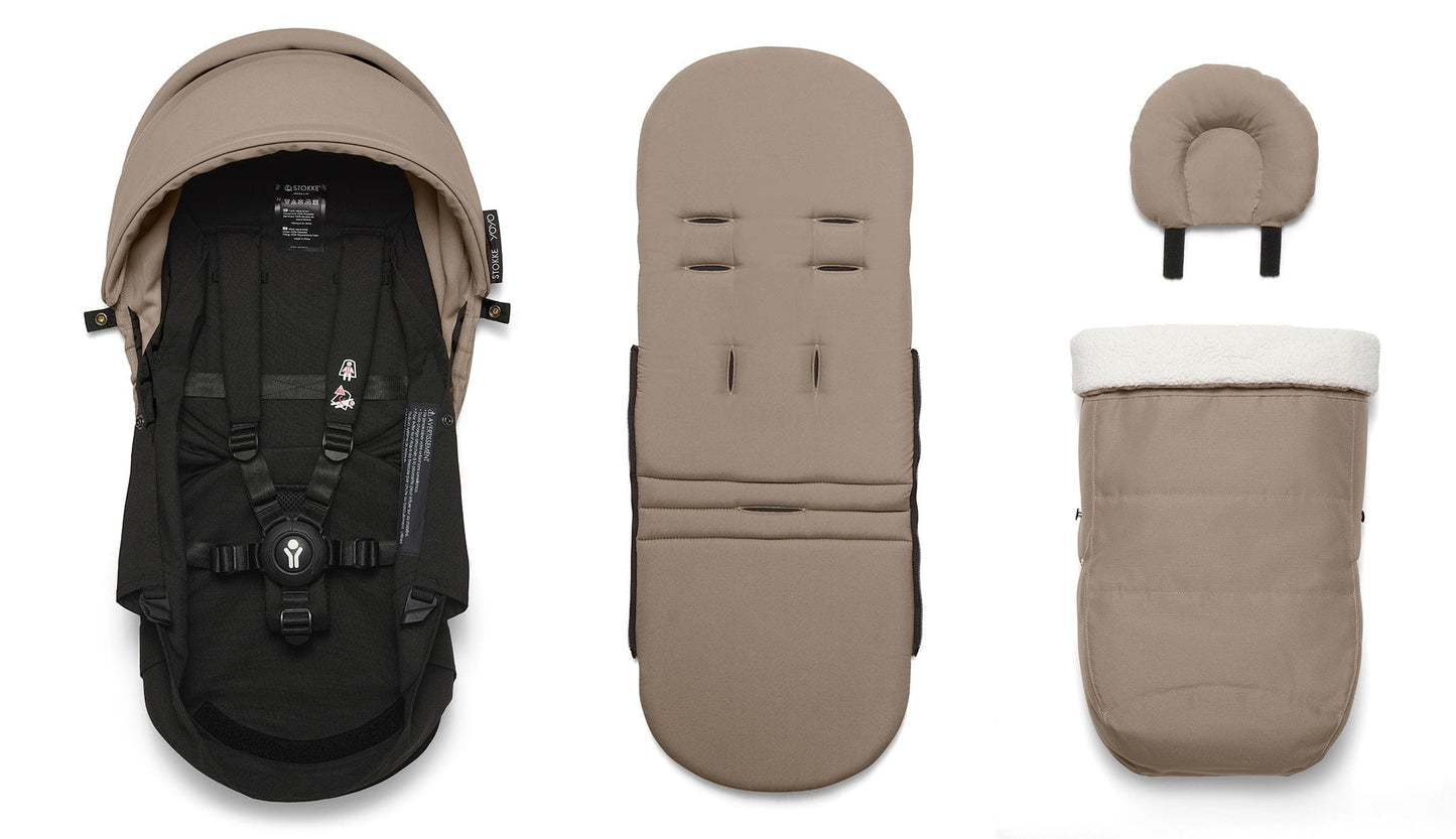 Stokke YOYO3 Ultra Compact Complete 0+/6+ Stroller Bundle - Black / Taupe - 653700-647904