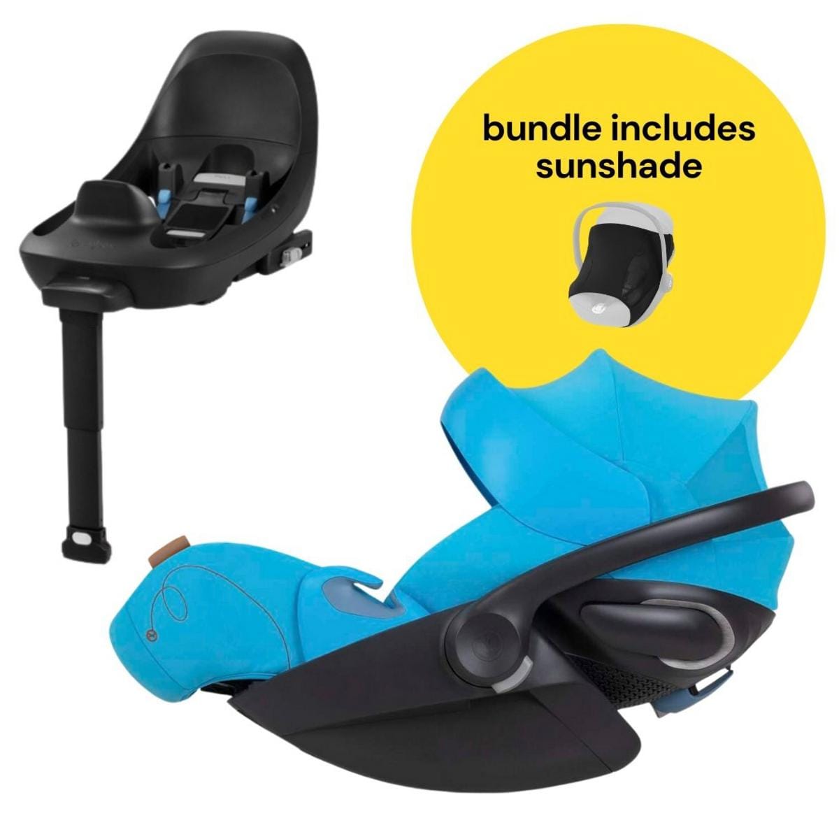 Cybex Cloud G Lux SensorSafe Comfort Extend Reclining Infant Car Seat + Sunshade Bundle - Beach Blue - 522001411-518002927