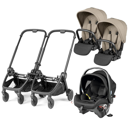 PEG City Loop Double Stroller + Primo Viaggio Urban Mobility Travel System Bundle - Black / Vanilla Blend / True Black - CLP-DBL-TRVL-URBAN-VANBL
