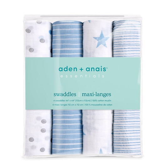 Aden + Anais Essentials Cotton Muslin Swaddle Blanket 4 pk - Dapper - S3101