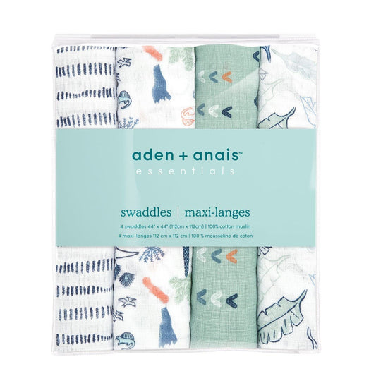 Aden + Anais Essentials Cotton Muslin Swaddle Blanket 4 pk - Dinotime - ESWC40002