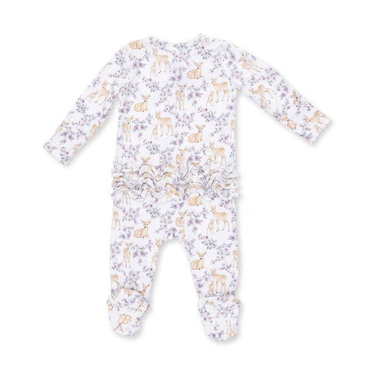 Angel Dear Floral Deer 2 Way Ruffle Back Zipper Footie, 3-6M