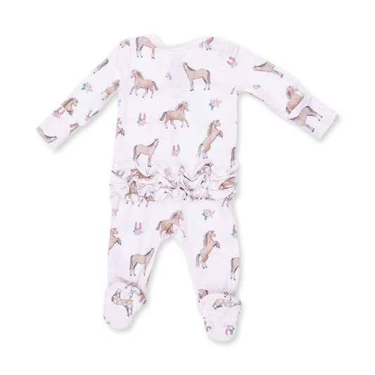 Angel Dear I Love Horses 2 Way Ruffle Back Zipper Footie, 0-3M