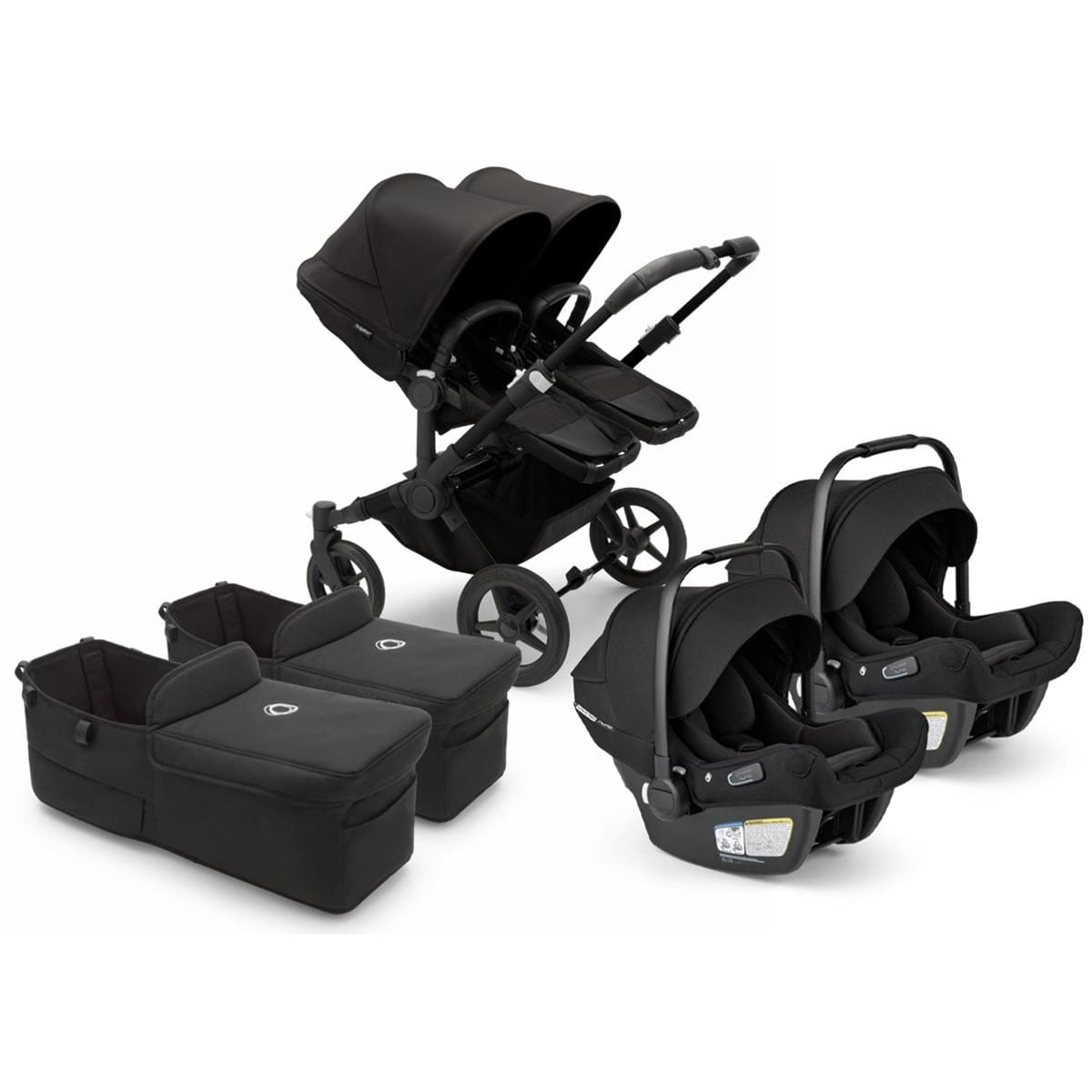 Bugaboo Donkey 5 + Turtle Air Shield Twin Travel System Bundle - Black / Midnight Black / Midnight Black / Black - D5-TWIN-TS-100000053-TAS-B