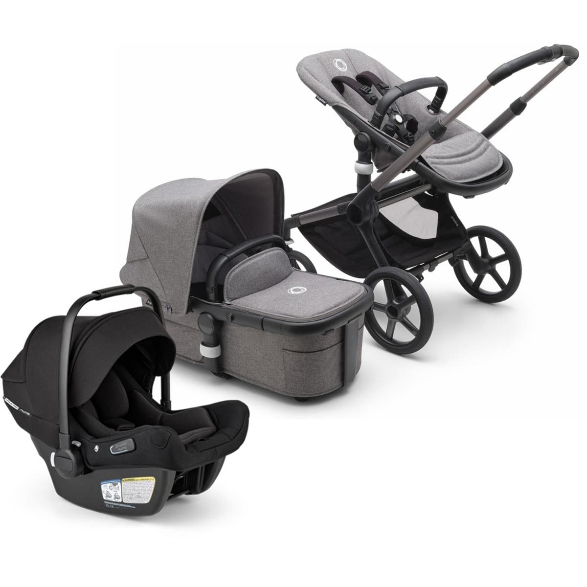 Bugaboo Fox 5 + Turtle Air Shield Travel System Bundle - Graphite / Grey Melange / Grey Melange / Black - 100051035-400016001-B
