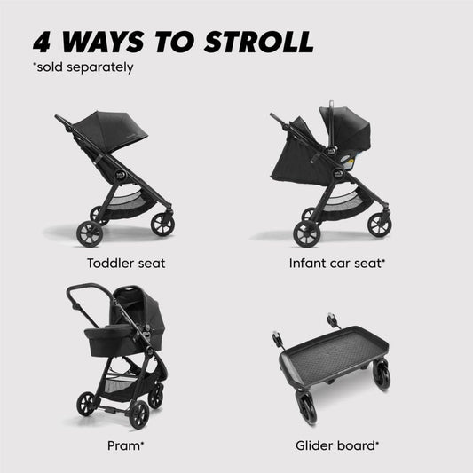Baby Jogger City Mini GT2 Single Stroller + Pram Bundle - Opulent Black - 2153358-2149771