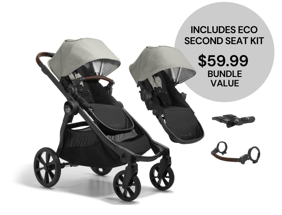 Baby Jogger City Select 2 Double Stroller Bundle - Eco Collection - Frosted Ivory - 2149340-2149905