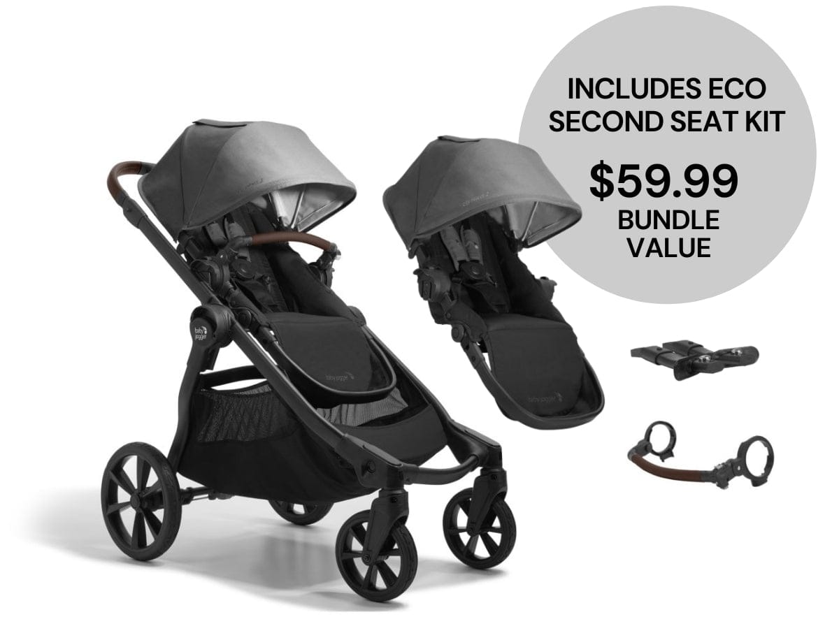 Baby Jogger City Select 2 Double Stroller Bundle - Eco Collection - Harbor Grey - 2149333-2149903