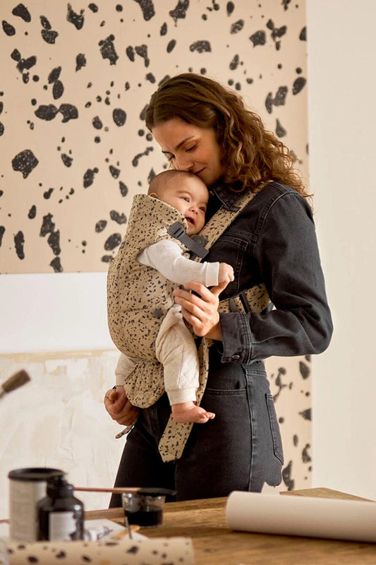 BabyBjorn Baby Carrier Mini, Woven - Dark Gray / Beige Print - 021038US