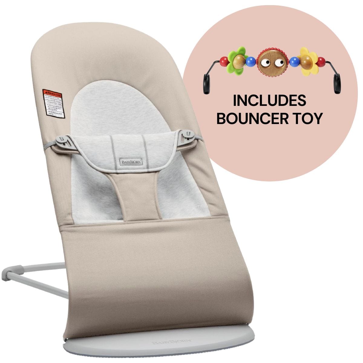 BabyBjorn Bouncer + Toy Bundle - Balance Soft (Cotton Jersey) Beige / Gray / Googly Eyes