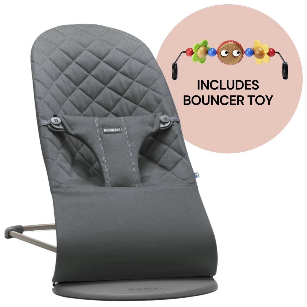 BabyBjorn Bouncer + Toy Bundle - Bliss (Cotton) Anthracite / Googly Eyes