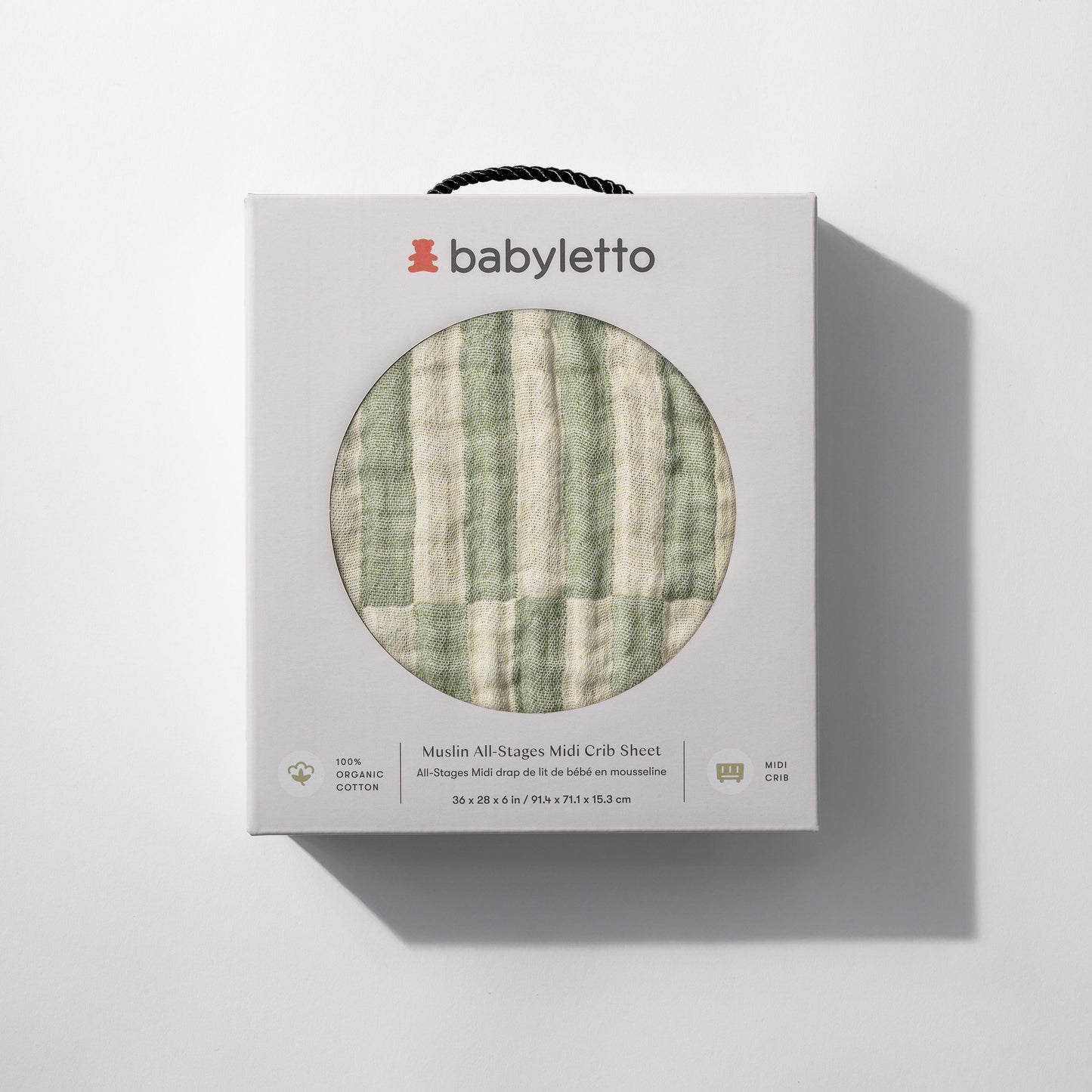 Babyletto All-Stages Midi Crib Sheet in GOTS Certified Organic Muslin Cotton - Moss Stripe - T30533