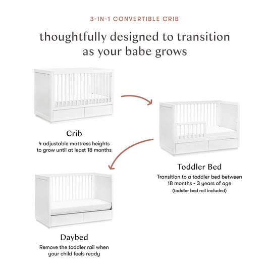 Babyletto Bento 3-in-1 Convertible Storage Crib w/ Toddler Bed Conversion Kit - White - M21601W