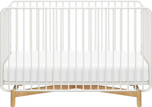 Babyletto Bixby Metal Crib with Toddler Bed Conversion Kit - Warm White / Natural Beech