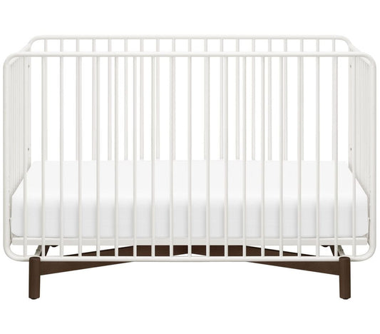 Babyletto Bixby Metal Crib with Toddler Bed Conversion Kit - Warm White / Walnut Stain