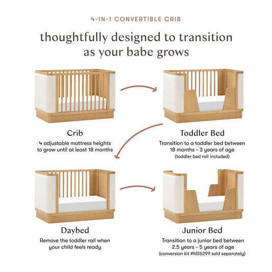 Babyletto Bondi Boucle 4-in-1 Convertible Crib w/ Toddler Bed Conversion Kit - Honey / Ivory Boucle - M26201HYWB