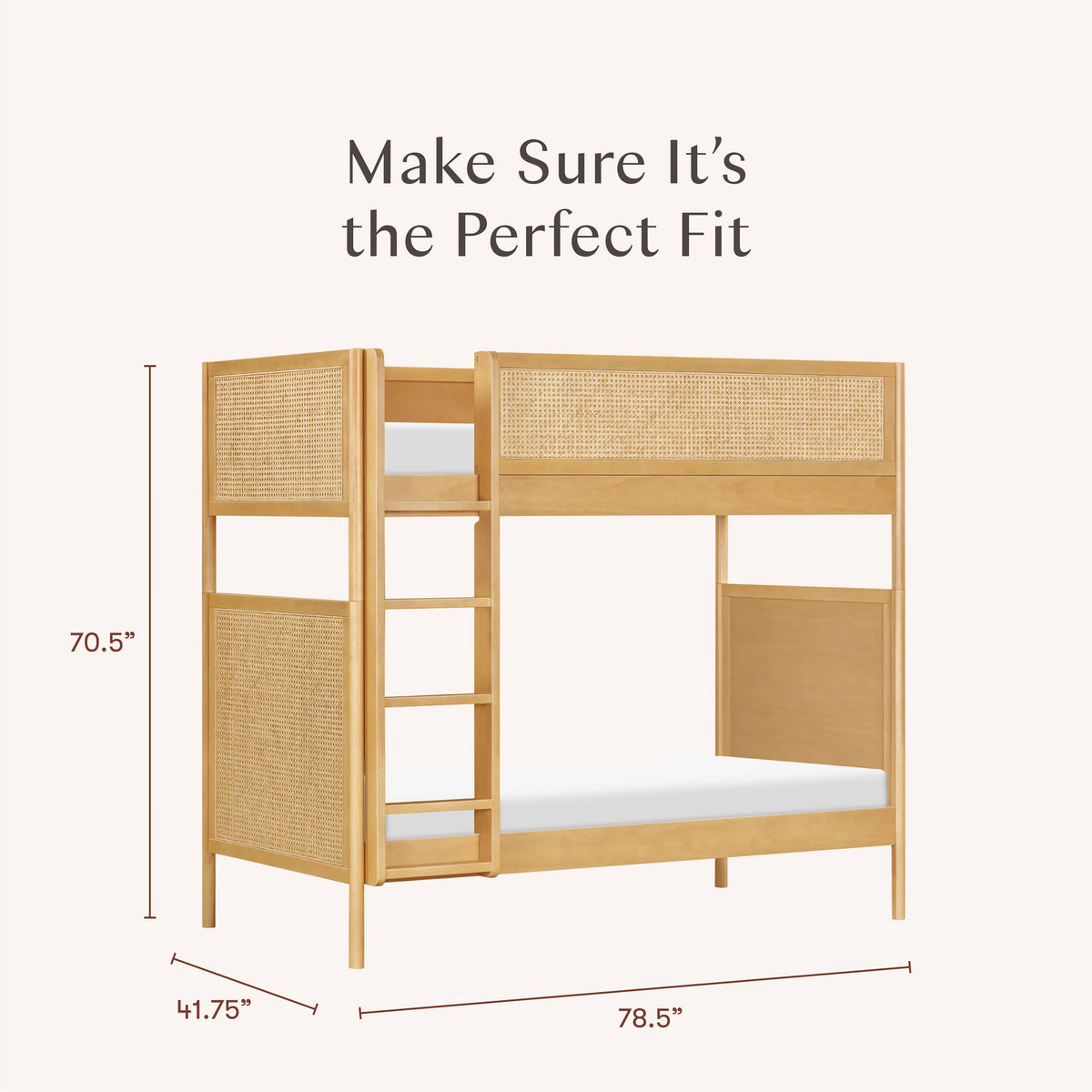 Babyletto Bondi Cane Convertible Bunk Bed - Honey with Natural Cane
