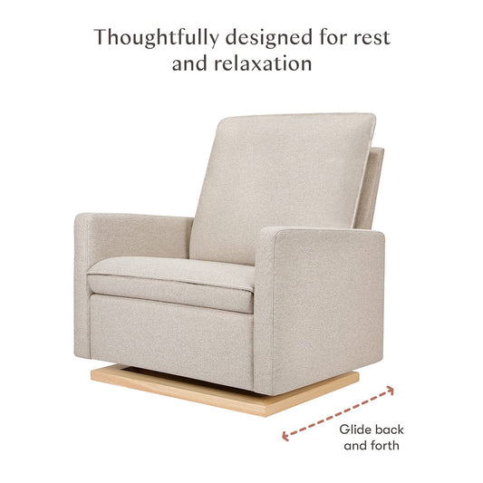 Babyletto Cali Pillowback Chair and a Half Glider - Performance Beach Eco-Weave w/ Light Wood Base - M20984PBEWLB