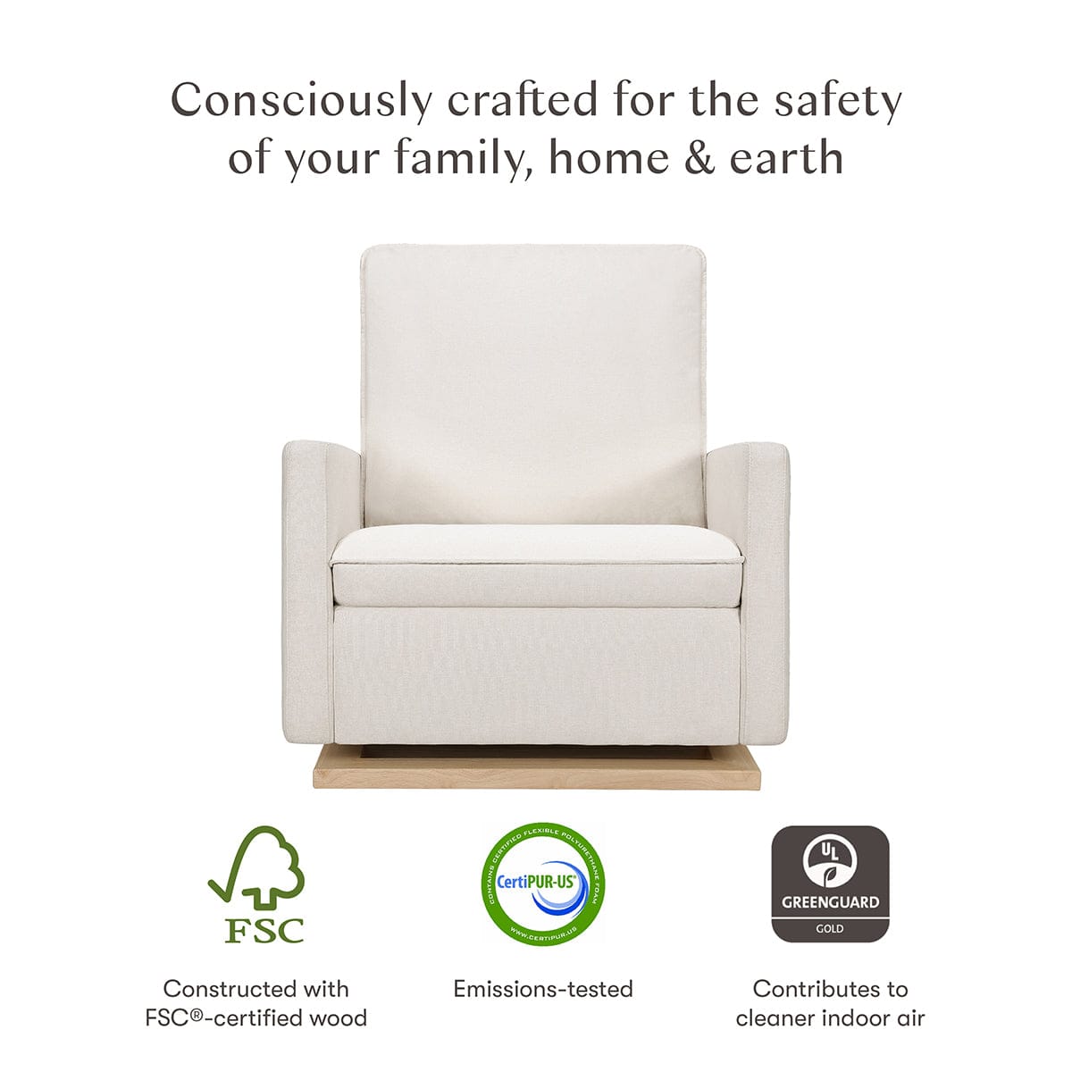Babyletto Cali Pillowback Chair and a Half Glider - Performance Cream Eco-Weave w/ Light Wood Base - M20984PCMEWLB
