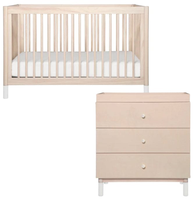 Babyletto Gelato 4-in-1 Convertible Crib + 3-Drawer Changer Dresser Bundle - Washed Natural / White - M12901NXW-M12923NXW