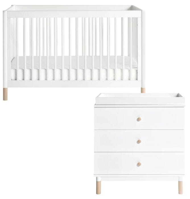 Babyletto Gelato 4-in-1 Convertible Crib + 3-Drawer Changer Dresser Bundle - White / Washed Natural - M12901WNX-M12923WNX