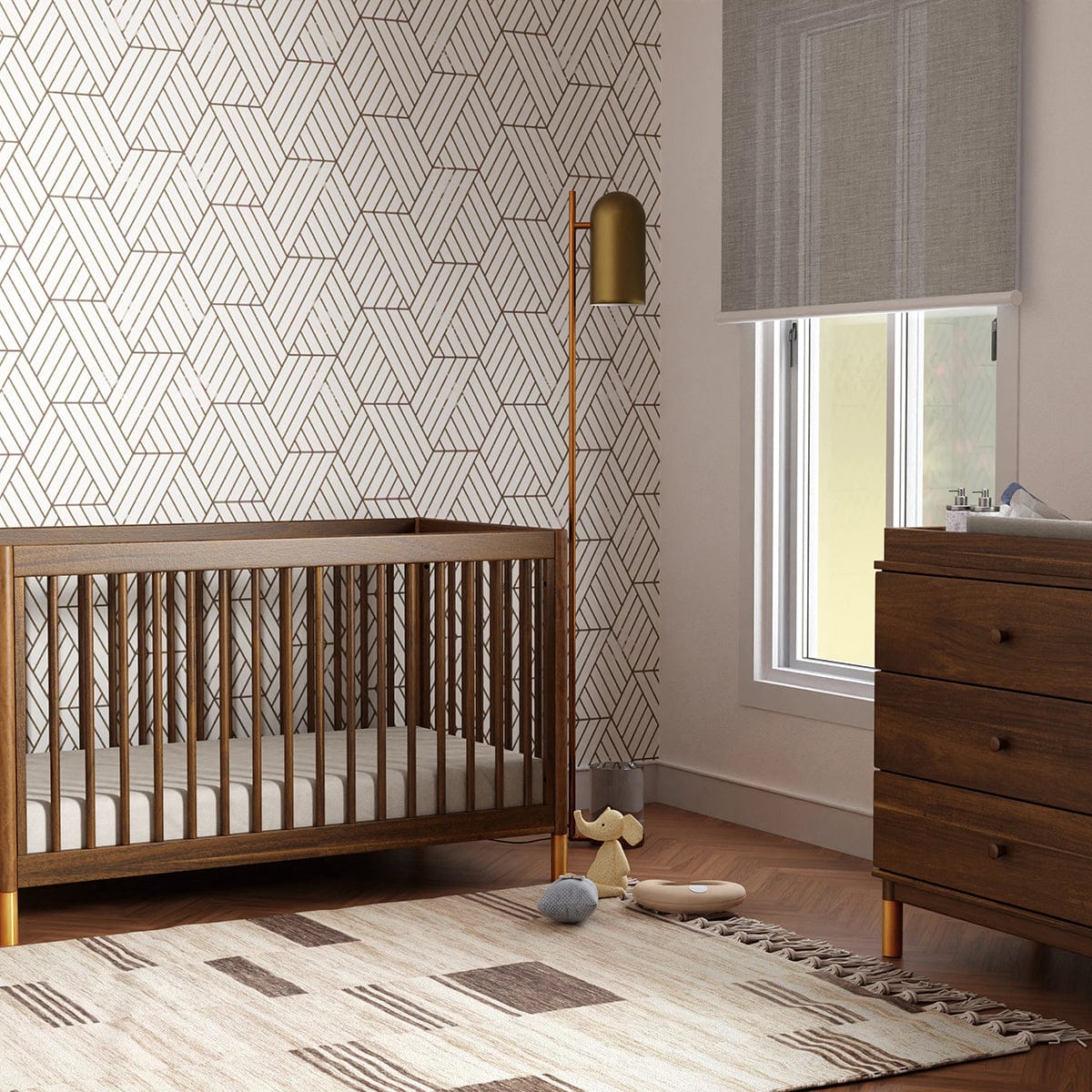 Babyletto Gelato 4-in-1 Convertible Crib w/Toddler Bed Conversion Kit - Natural Walnut & Gold Feet