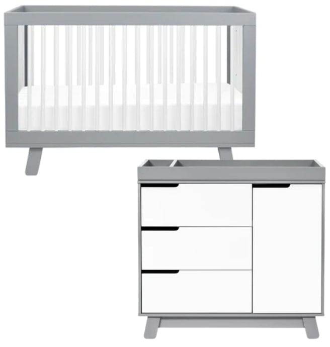 Babyletto Hudson 3-in-1 Convertible Crib + 3-Drawer Changer Dresser Bundle - Grey / White - M4201GW-M4223GW