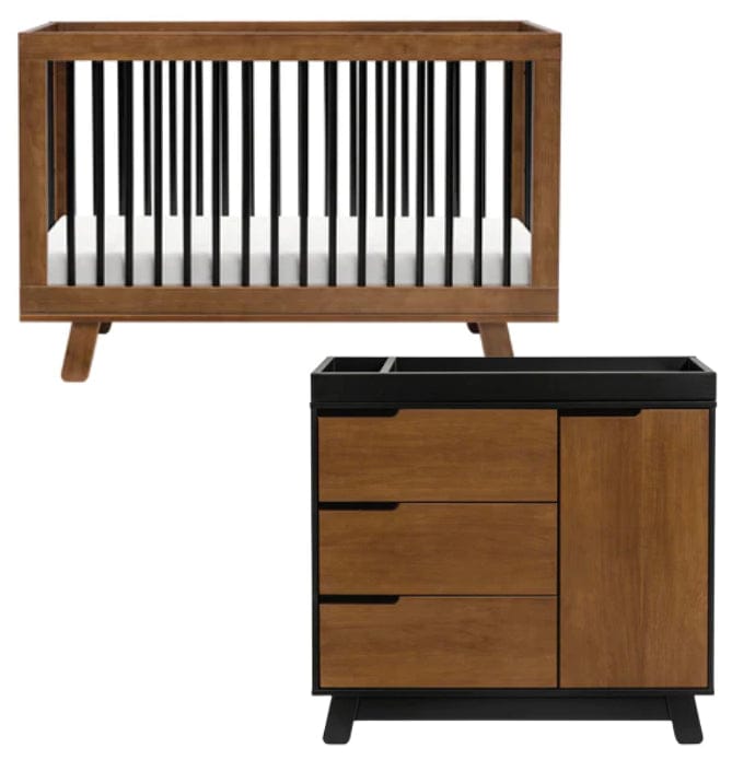 Babyletto Hudson 3-in-1 Convertible Crib + 3-Drawer Changer Dresser Bundle - Natural Walnut / Black - M4201NLB-M4223BNL
