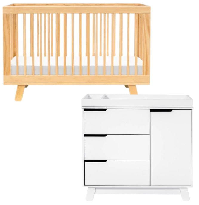 Babyletto Hudson 3-in-1 Convertible Crib + 3-Drawer Changer Dresser Bundle - Natural / White - M4201N-M4223W